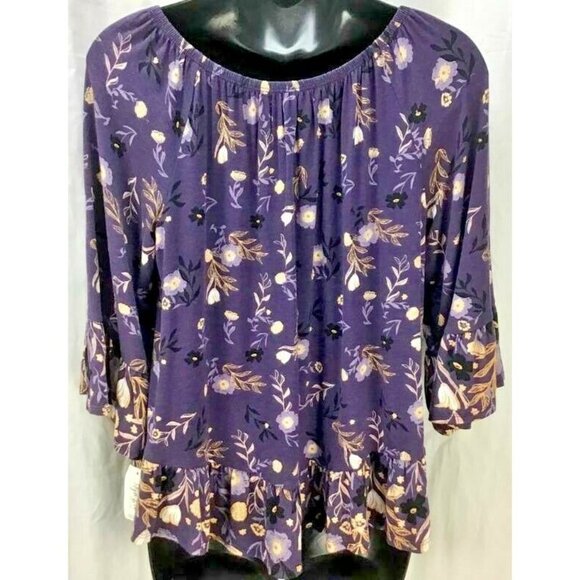 Style & Company Top Petite Large Purple Floral Sco - Picture 3 of 5